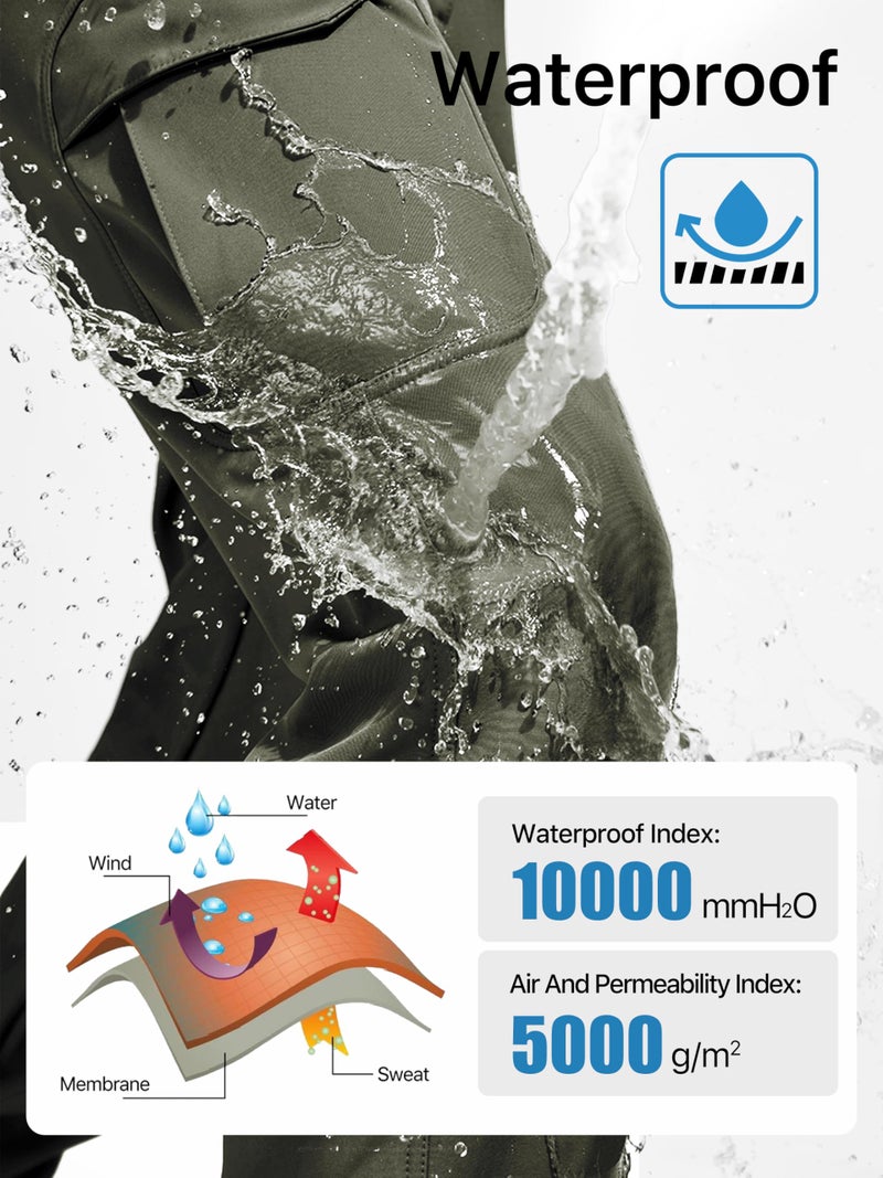 FREE SOLDIER Men's Outdoor Softshell Fleece Lined Cargo Pants Snow Ski Hiking Pants with Belt (Army Green 34W x 32L) - Image 5